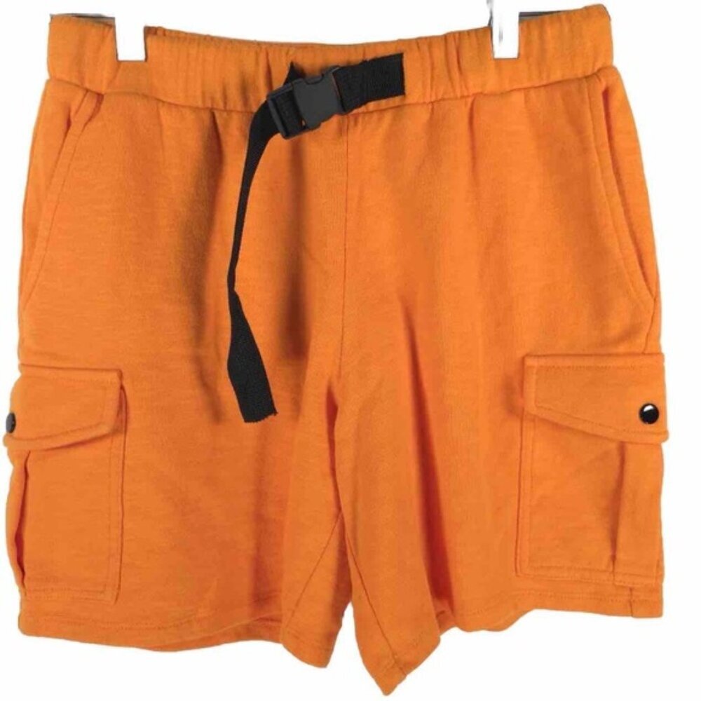 NWT BP. Orange Bright UNISEX Elastic Waist Cargo Shorts 100% Cotton Size XS